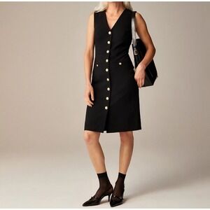J.Crew Buttoned Sheath Dress Italian Stretch Wool Blend Preppy Office Black Sz12